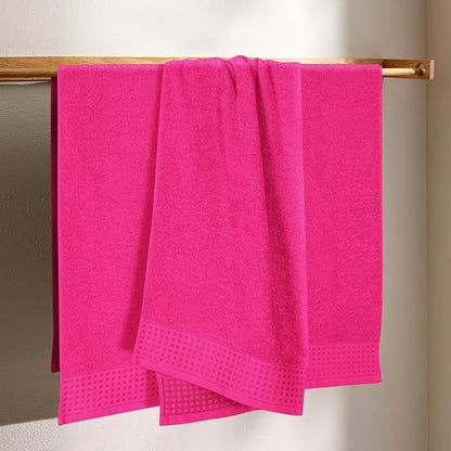 GLAMBURG Ultra Soft 4 Pack Oversized Bath Towel Set 27x54 inches, 100% Cotton Bath Towels, Highly Absorbant Compact Quickdry & Lightweight Towel, Ideal for Gym Travel Camp Pool - Hot Pink