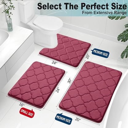 OLANLY Memory Foam Bath Mat Rug 24x16, Ultra Soft and Absorbent Bathroom Rugs, Non-Slip, Comfortable, Machine Washable Bath Carpet for Bathroom Floor, Tub, Shower and Home Decor Accessories, Burgundy