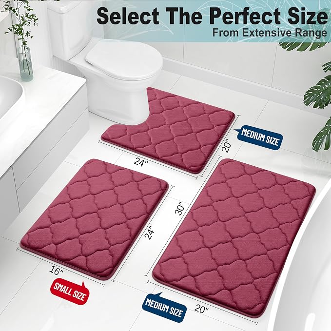 OLANLY Memory Foam Bath Mat Rug 30x20, Ultra Soft and Absorbent Bathroom Rugs, Non-Slip, Comfortable, Machine Washable Bath Carpet for Bathroom Floor, Tub, Shower and Home Decor Accessories, Burgundy