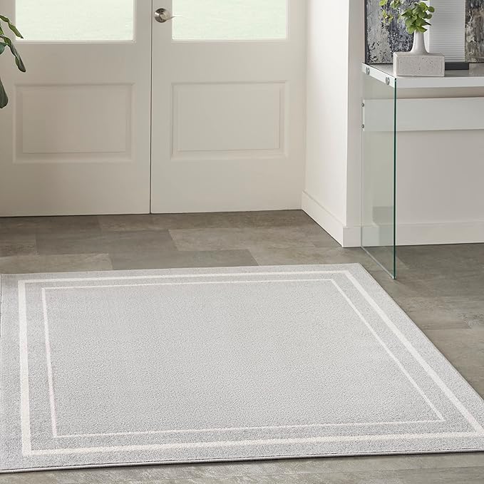 Nourison Home Nourison Essentials Grey Ivory 5' x Square Area Rug - Easy Clean, Non Shedding, Bed Room, Living Room, Dining Room, Kitchen (5' x Square)