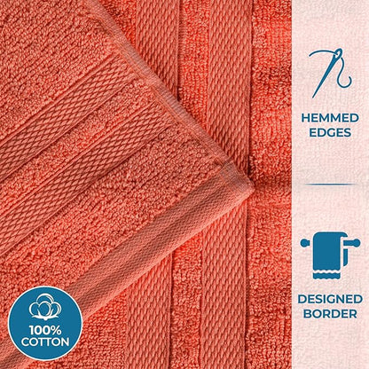 Superior Ultra-Soft Cotton Bath Towel Set, Quick-Dry, Absorbent, Shower, Spa Basics, Large Towels, Bathroom Sets, Bath Essentials, Solid, Double Line Dobby Border, 2 Pack, Set of 2, Tangerine Orange