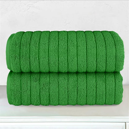 Elegant Comfort 100% Turkish Cotton Corduroy Ribbed Luxury Soft 2 Pack Bath Towels 27 x 54 Inch - Ultra Plush, Absorbent, Quick Dry, Hotel Spa Quality Towels for Bathroom Essentials, Emerald Green