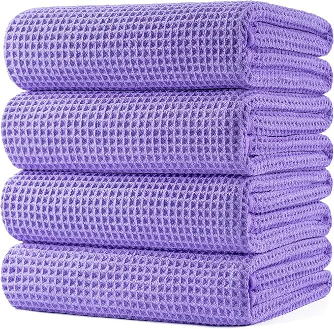 POLYTE 430 GSM Poly Blend Microfiber Quick Dry Waffle Bath Towel, 30x60 in | 4 Pack, Oversize, Lint Free, Body Towel