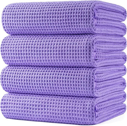 POLYTE 430 GSM Poly Blend Microfiber Quick Dry Waffle Bath Towel, 30x60 in | 4 Pack, Oversize, Lint Free, Body Towel