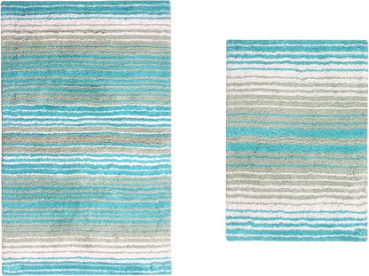 Home Weavers 100% Cotton Gradiation Collection Bathroom Décor | Washable Rug | Bathroom Mat | Kitchen Mat | Bathroom Rug Set | Bath Mat Set | Bath Floor Mat Non Slip, 2 Piece Set(S+M), Turquoise