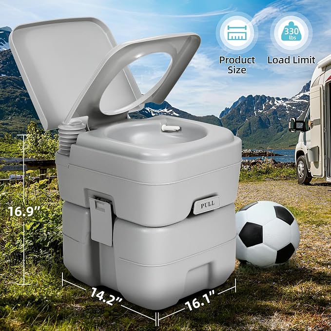 YITAMOTOR Portable Toilet, RV Toilet Travel Potty, 5.3 Gallon Waste Tank for Easy Disposal, Press Flush Pump for Odorless Cleaning, Portable Toilet for Camping, Boating, Hiking, and Trips