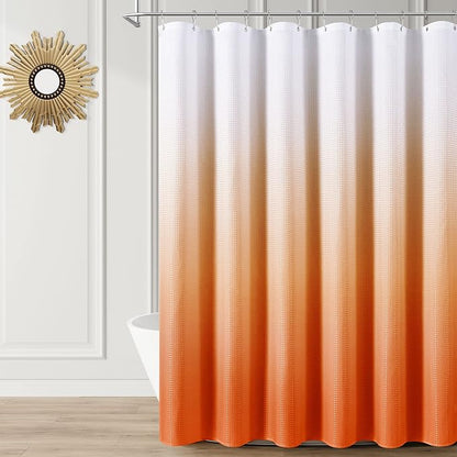 Shower Curtain 72 inches Long 6FT for Bathroom 1 Panel Orange | Ombre Waffle, Shower Curtains with Hook, Water Repellent, Boho Farmhouse, Simple Modern Bath Decor, 72x72