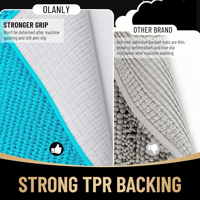 OLANLY Thick Chenille Absorbent Bathroom Rugs Mat 30x20, Aqua Sky | Soft Bath Rugs, Rubber Backing, Machine Wash Dry, Bath Mats for Bathroom, Tub and Shower, Home Decor Accessories