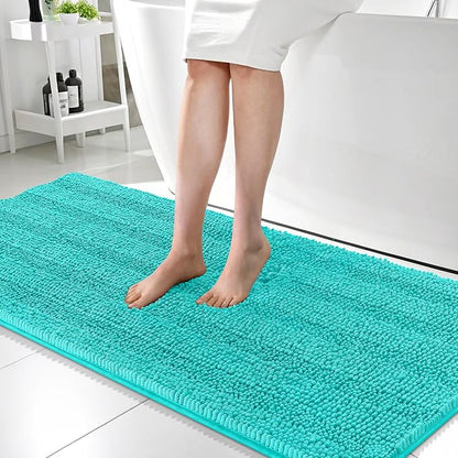 OLANLY Thick Bathroom Runner Rugs 59x24, Soft Chenille Long Bath Rugs, Teal | Absorbent Striped, Rubber Backing, Machine Wash, Bath Mats for Bathroom Floor, Tub and Shower, Home Decor Accessories