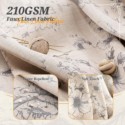 Vintage Floral Shower Curtain with 12 Clear Rings - 72" W x 72" L | Farmhouse Fabric Faux Linen Shower Curtain Set, French Country Cottagecore Style Shower Curtain for Bathroom