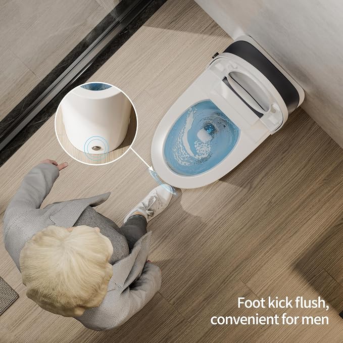 CD-W10V Non-Electric Bidet Toilet, Elongated, Gray | 1000g Powerful Flush Smart Toilet, ADA comfort height, air pressure assisted,soft open/close,Foot-kick Flush,1.0 GPF