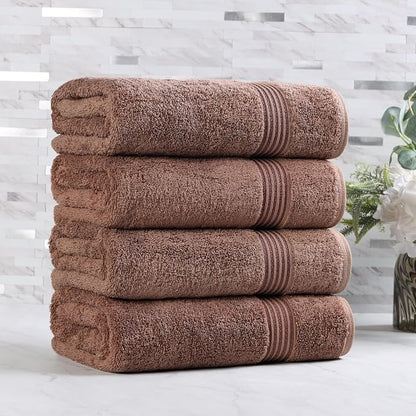 Superior Egyptian Cotton 4-Piece Bath Towel Set for Shower, Bath, Spa, Resort, Hotel, Soft Body Towels, Airbnb Essentials, Apartment, Dorm, Quick Dry, Absorbent, Bathroom Basics, Mocha