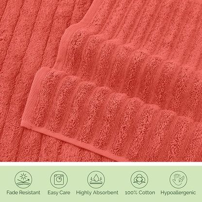 Elegant Comfort 100% Turkish Cotton Corduroy Ribbed Luxury Bath Towels 6-Piece Set, Premium Feel - Quick Dry, Highly Absorbent, Contains 2 Bath Towels, 2 Hand Towels, and 2 Washcloths, Coral