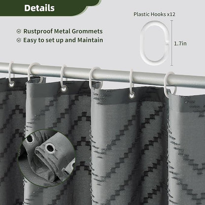 Siiluminisoy Extra Long Grey Boho Shower Curtain with Tassel, Woven Fabric 96 in Shower Curtain, Tufted Chevron Striped, 72 x 96, Modern Chic Textured Minimalist Bathroom Shower