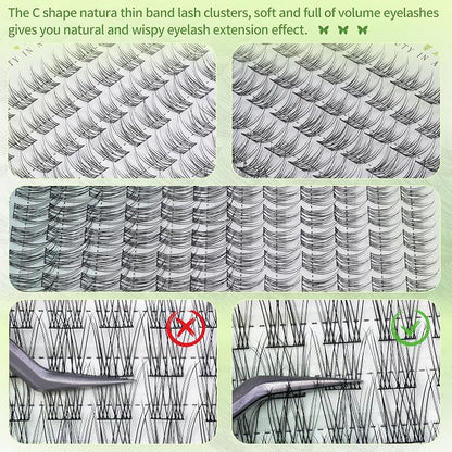 Natural Lash Clusters Kit Wispy Eyelash Clusters 10-16MM DIY Lash Extension Kit Natural Look C-Curly Individual Lashes Cluster Eyelash Extension Kit with Lash Bond & Seal & Tweezers by WTVANE