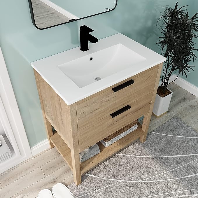 30 Inch Modern Bathroom Vanity with Soft Close Door and Ceramic Sink