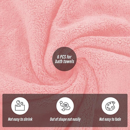 MOONQUEEN 6 Pack Premium Bath Towel Set - Quick Drying - Microfiber Coral Velvet Highly Absorbent Towels - Multipurpose Use as Bath Fitness, Bathroom, Shower, Sports, Yoga Towel (Pink)