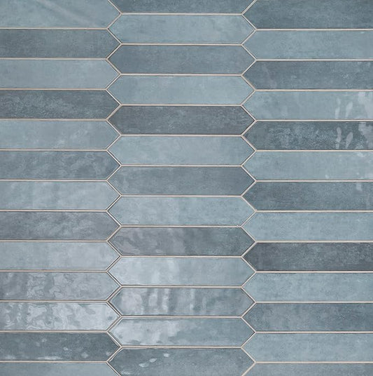 M S International Renzo Denim Glossy Ceramic Picket Wall Tile for Bathroom, Kitchen Backsplash, Accent Wall, and Shower - Sample