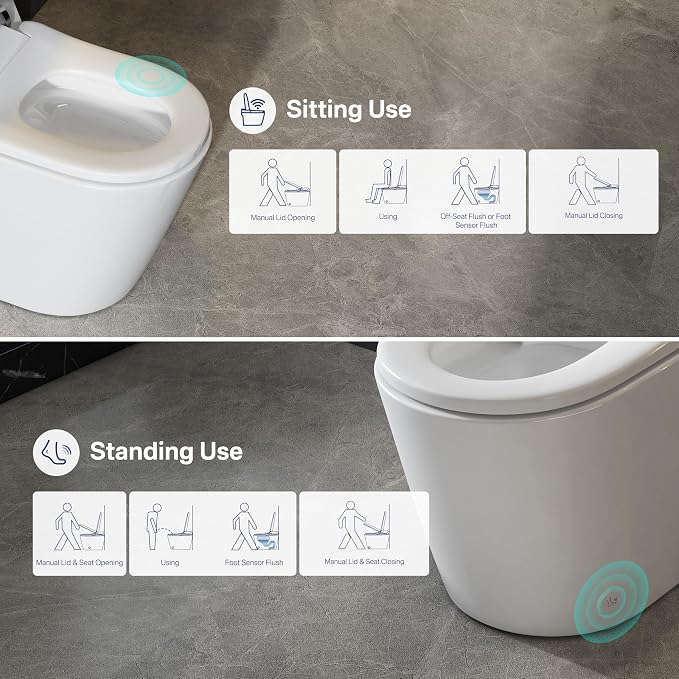 One Piece Smart Bidet Toilet, Foot Sensor Flush, Wash & Dry, White | Off Seat Auto Flush, Heated Seat, Instant Warm Water, Self Cleaning Wand, Adjustable Wash Settings, Pre Wet, Night Light