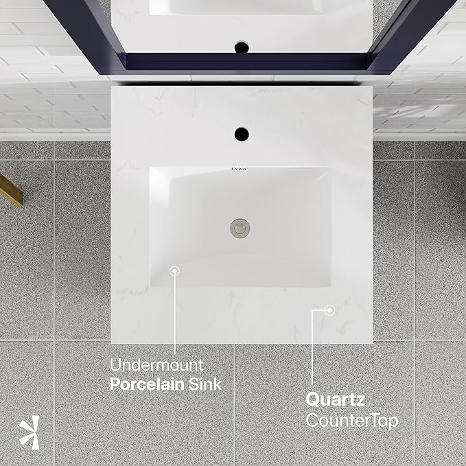 Eviva London 20 in. Blue Single Sink Bath Vanity with Carrara Quartz Top and Undermount Porcelain Sink