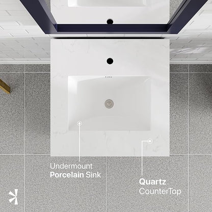 Eviva London 20 in. Blue Single Sink Bath Vanity with Carrara Quartz Top and Undermount Porcelain Sink