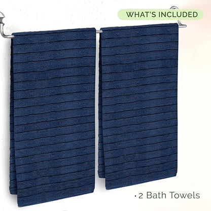 Elegant Comfort 100% Turkish Cotton Corduroy Ribbed Luxury Soft 2 Pack Bath Towels 27 x 54 Inch - Ultra Plush, Absorbent, Quick Dry, Hotel Spa Quality Towels for Bathroom Essentials, Navy