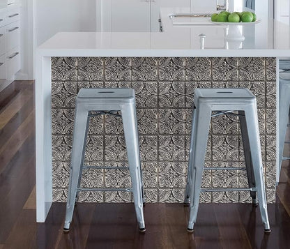 InHome NH3922 Camden Antique Silver Faux Tin Peel & Stick Backsplash Tiles, Metallic, 10 inch x 10 inch