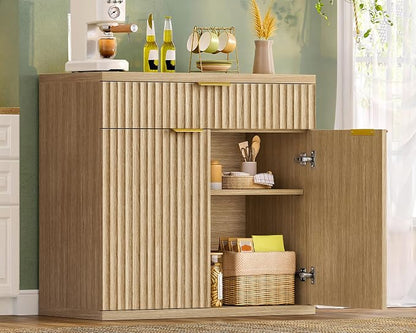 31.5" W Fluted Buffet Cabinet with Storage, Sideboard Cabinet, Coffee Bar Cabinet with 2 Doors and Adjustable Shelf for Living Room, Kitchen, Entryway, Natural