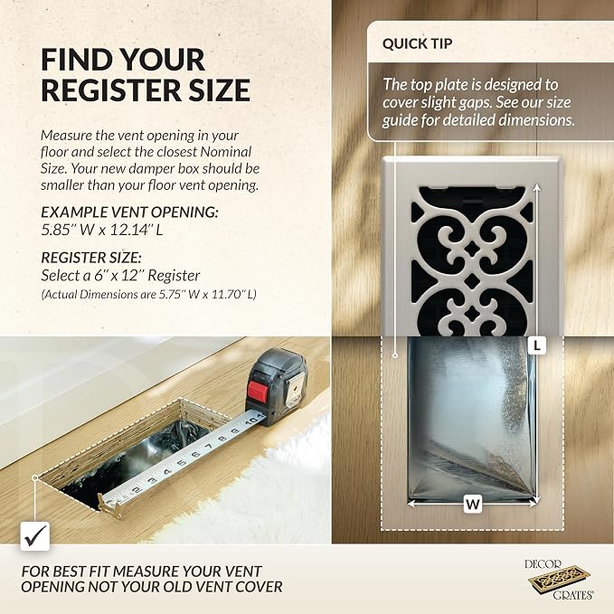 Decor Grates SPH612-NKL Floor Register, 6x12, Nickel Finish