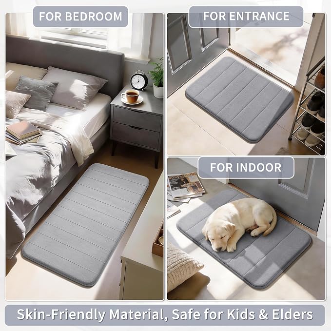 Yimobra Large Bath Mat 36"x24", Super Soft Quick Dry Memory Foam Bathroom Rug, Water Absorbent, Non Slip Backing Machine Washable for Tub Shower, Thick Comfort Support, Gray