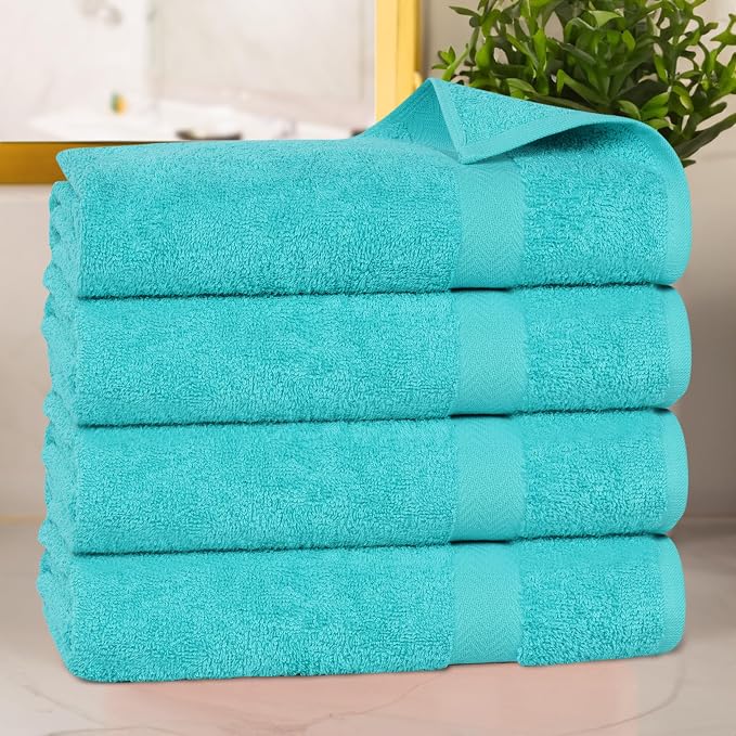 SUPERIOR 4-Piece Cotton Bath Towel Set, Towels for Adults, Kids, Fast Drying Body Towels, Shower, Bath, Pool, Guest/Master Bathroom Essentials, Dorm, Home, Apartment, Franklin Collection, Turquoise