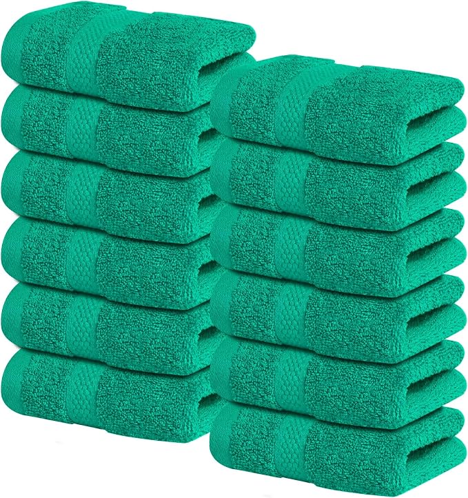 Infinitee Xclusives 100% Cotton Luxury Wash Cloths for Showering - 12 Pack | Washcloths [13x13] - Soft and Absorbent Face Towels for Bathroom Wash Clothes - Gym, Spa & Hotel Use