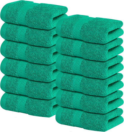 Infinitee Xclusives 100% Cotton Luxury Wash Cloths for Showering - 12 Pack | Washcloths [13x13] - Soft and Absorbent Face Towels for Bathroom Wash Clothes - Gym, Spa & Hotel Use
