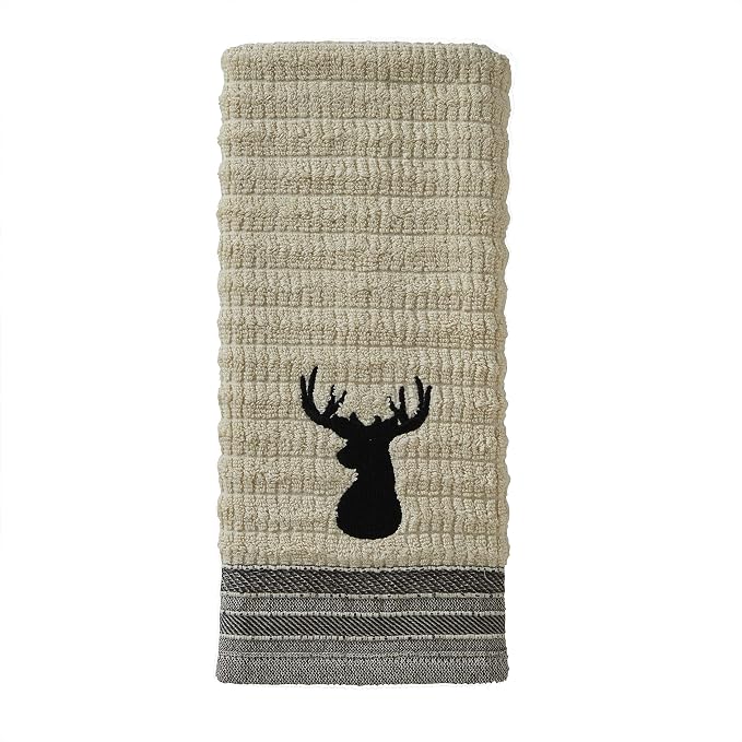 SKL Home Aspen Lodge Hand Towel Set-2pc, 100% Cotton Jacquard, Wheat | 550 GSM. Plush & absorbent. For the bathroom, kitchen or bar. Deer stag embroidery is great for Airbnb & cabin/lodge décor.