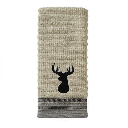 SKL Home Aspen Lodge Hand Towel Set-2pc, 100% Cotton Jacquard, Wheat | 550 GSM. Plush & absorbent. For the bathroom, kitchen or bar. Deer stag embroidery is great for Airbnb & cabin/lodge décor.