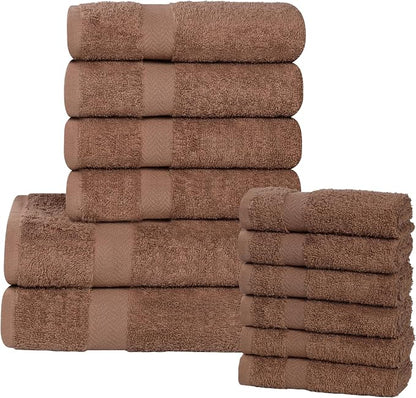Superior 12-Piece Cotton Assorted Towel Set, Includes 6 Face Towel, 4 Hand, and 2 Bath Towels, Home, Bathroom, Guest Bath Essentials, Quick Dry, Absorbent, Franklin Collection - Latte