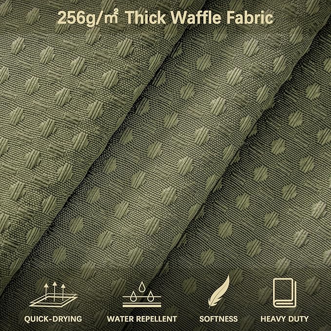 Khaki Shower Curtain 256GSM Heavy Duty Waffle Woven Bathroom Shower Curtains, Weighted Fabric Shower Curtains for Hotel Spa Luxury Polyester Bath Curtain with 12 Hooks, 72Wx72H