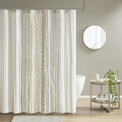 INK+IVY Imani Tufted Chenille 100% Cotton Shower Curtains Machine Washable, Modern Home Bathroom Décor Bathtub Privacy Screen, 72" x 72", Ivory | Machine Washable, Boho Tufted Chenille Modern Home Bathroom Decor, Bathtub Privacy Screen, OEKO-TEX Certified