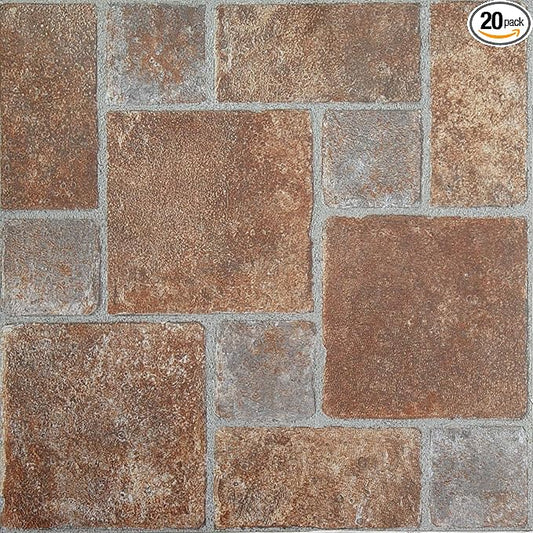 Nexus Self Adhesive 12-Inch Vinyl Floor Tiles, 20 Tiles - 12" x 12", Brick Pavers Pattern - Peel & Stick, DIY Flooring for Kitchen, Dining Room, Bedrooms & Bathrooms by Achim Home Decor