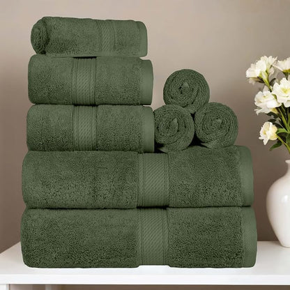 Superior Egyptian Cotton Ultra Plush & Absorbent, 8 Piece Set, Forest Green | Quick Dry, Soft Luxury Towel Set, Bath Essentials, Guest Bath, Spa, 2 Bath, 2 Hand, 4 Face Towels, Madeline Towels
