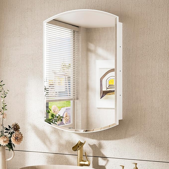 TokeShimi 20 x 30 Oval Medicine Cabinet with Mirror Recessed, Metal Surface Mounted White Arched Medicine Cabinet with Mirror Beveled with Storage Bathroom