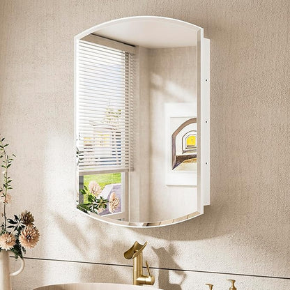 TokeShimi 20 x 30 Oval Medicine Cabinet with Mirror Recessed, Metal Surface Mounted White Arched Medicine Cabinet with Mirror Beveled with Storage Bathroom