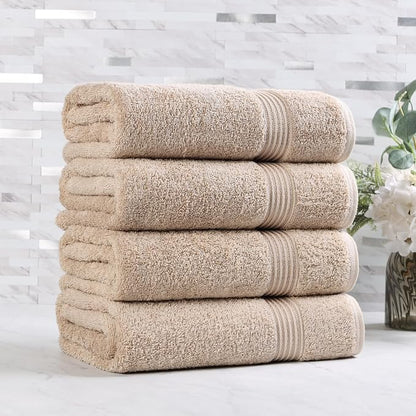 Superior Egyptian Cotton 4-Piece Bath Towel Set for Shower, Bath, Spa, Resort, Hotel, Soft Body Towels, Airbnb Essentials, Apartment, Dorm, Quick Dry, Absorbent, Bathroom Basics, Taupe
