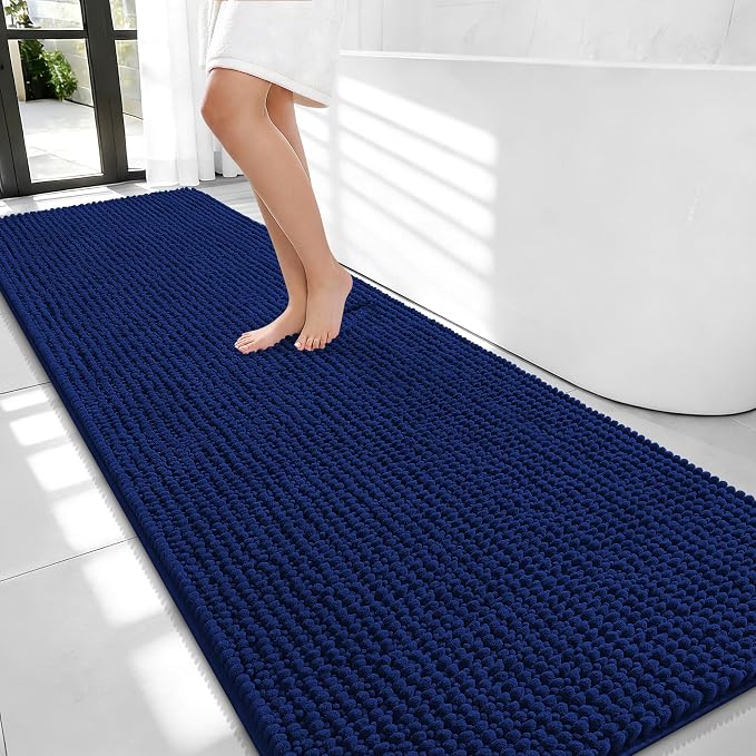 OLANLY Thick Chenille Bathroom Runner Rugs 70x24, Absorbent Bath Mat, Navy | Soft Bath Rugs, Rubber Backing, Machine Wash Dry, Bath Mats for Bathroom, Tub and Shower, Home Decor Accessories