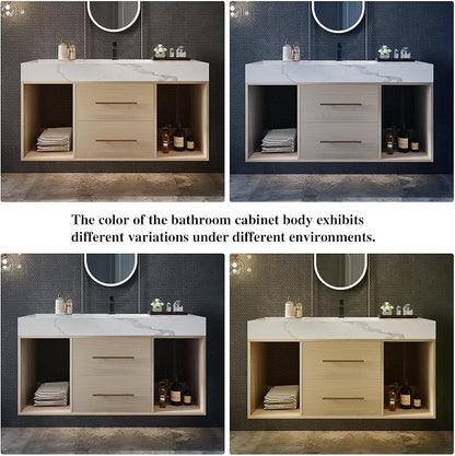 KEIKI 39.4" Bathroom Vanity with Undermount Sink Combo, Modern Floating Vanity Cabinet with 2 Drawers & Open Side Shelves, Storage Wall Mounted Cabinet for Small Space, Apricot‌