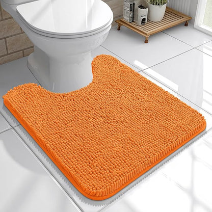 OLANLY Toilet Rugs U-Shaped 20x20, Soft Absorbent Chenille Contour Rugs | Orange, Quick-Drying Rubber Backing, Machine Washable Non-Slip Shaggy Bathroom Mat for Toilet, Home Decor Accessories