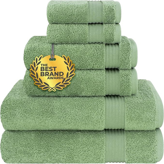 Cotton Paradise 6 Piece Towel Set 100% Cotton Soft Absorbent Turkish Towels for Bathroom 2 Bath Towels 2 Hand Towels 2 Washcloths Sage Green Towel Set
