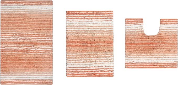 Home Weavers 100% Cotton Natural Gradiation Rug Collection | Washable, Non-Slip, Coral 3-Piece Indoor Set with Contour, Bath & Kitchen Mat / Rug