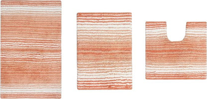 Home Weavers 100% Cotton Natural Gradiation Rug Collection | Washable, Non-Slip, Coral 3-Piece Indoor Set with Contour, Bath & Kitchen Mat / Rug