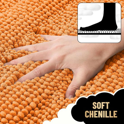 OLANLY Thick Bathroom Runner Rugs 44x24, Soft Chenille Bath Rugs, Orange | Absorbent Striped, Rubber Backing, Machine Wash, Long Bath Mats for Bathroom Floor, Tub and Shower, Home Decor Accessories